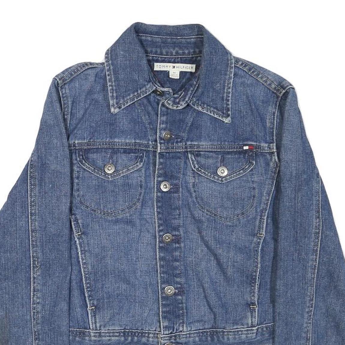 TOMMY HILFIGER Womens Blue Denim Jacket M Cotton Blend Button Classic Fit