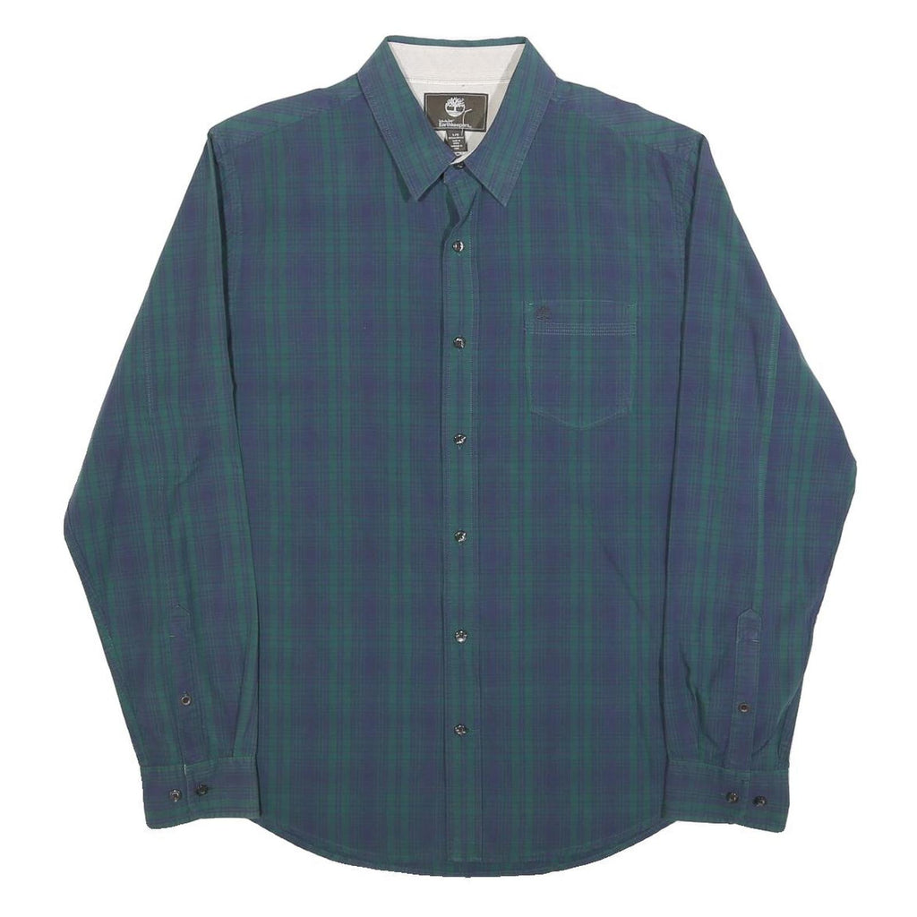 TIMBERLAND Mens Blue Green Check Shirt L Casual Cotton Blend Button Shirt
