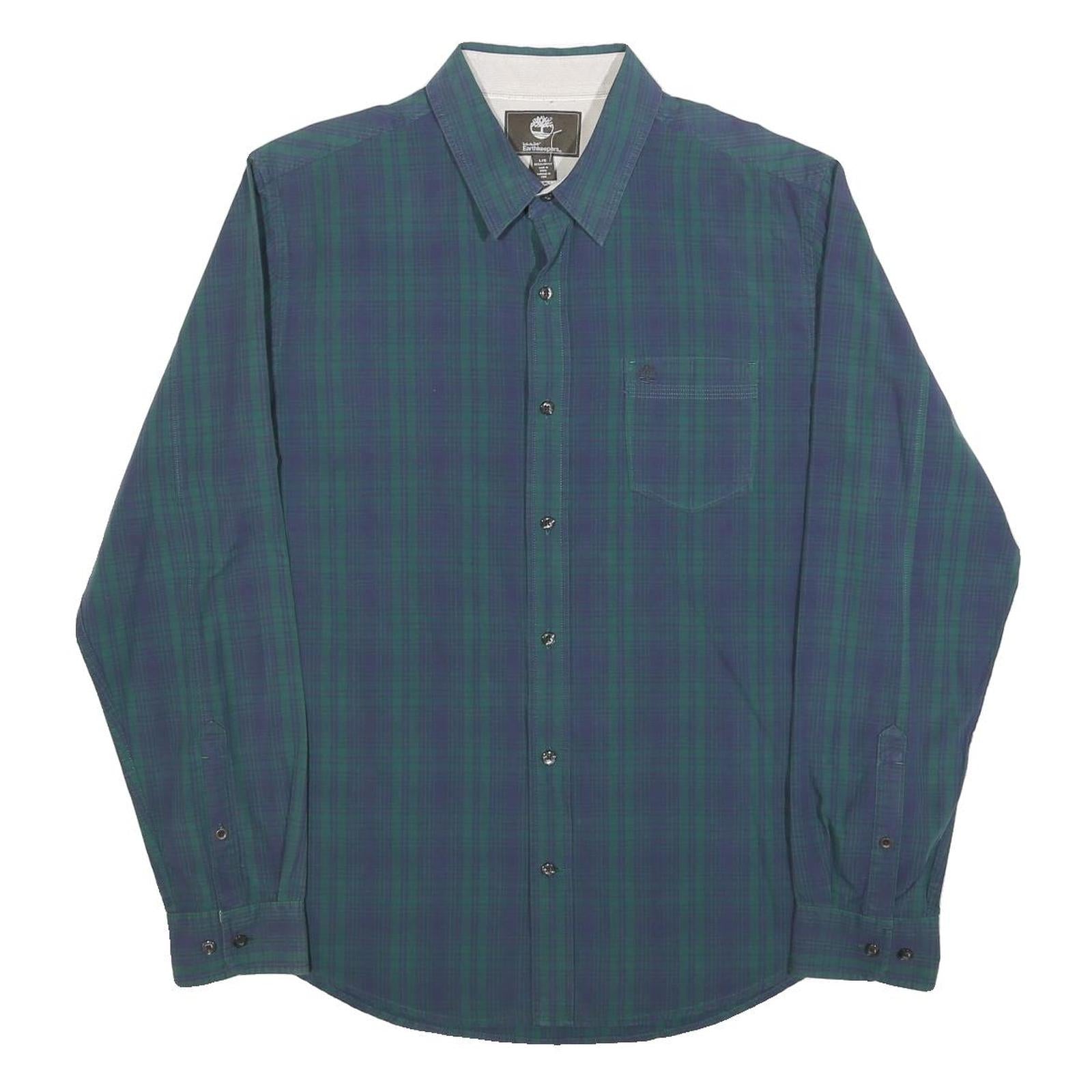 TIMBERLAND Mens Blue Green Check Shirt L Casual Cotton Blend Button Shirt