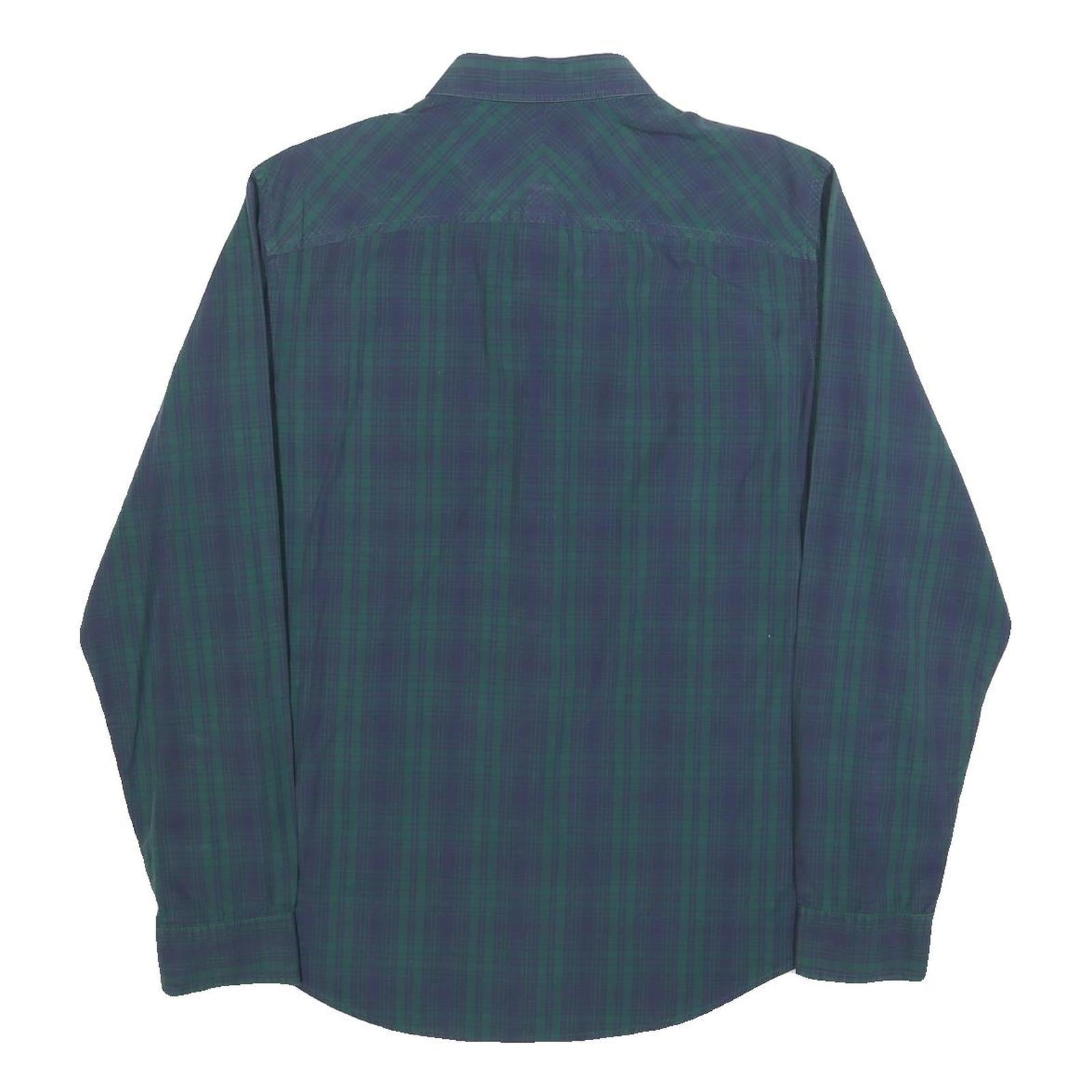 TIMBERLAND Mens Blue Green Check Shirt L Casual Cotton Blend Button Shirt