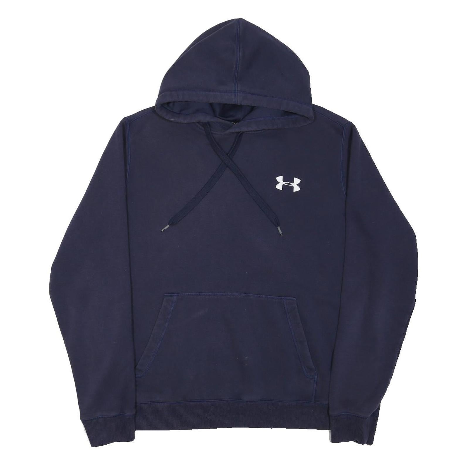 UNDER ARMOUR Mens Navy Blue Hoodie L Cotton Blend Pullover Casual Sportswear