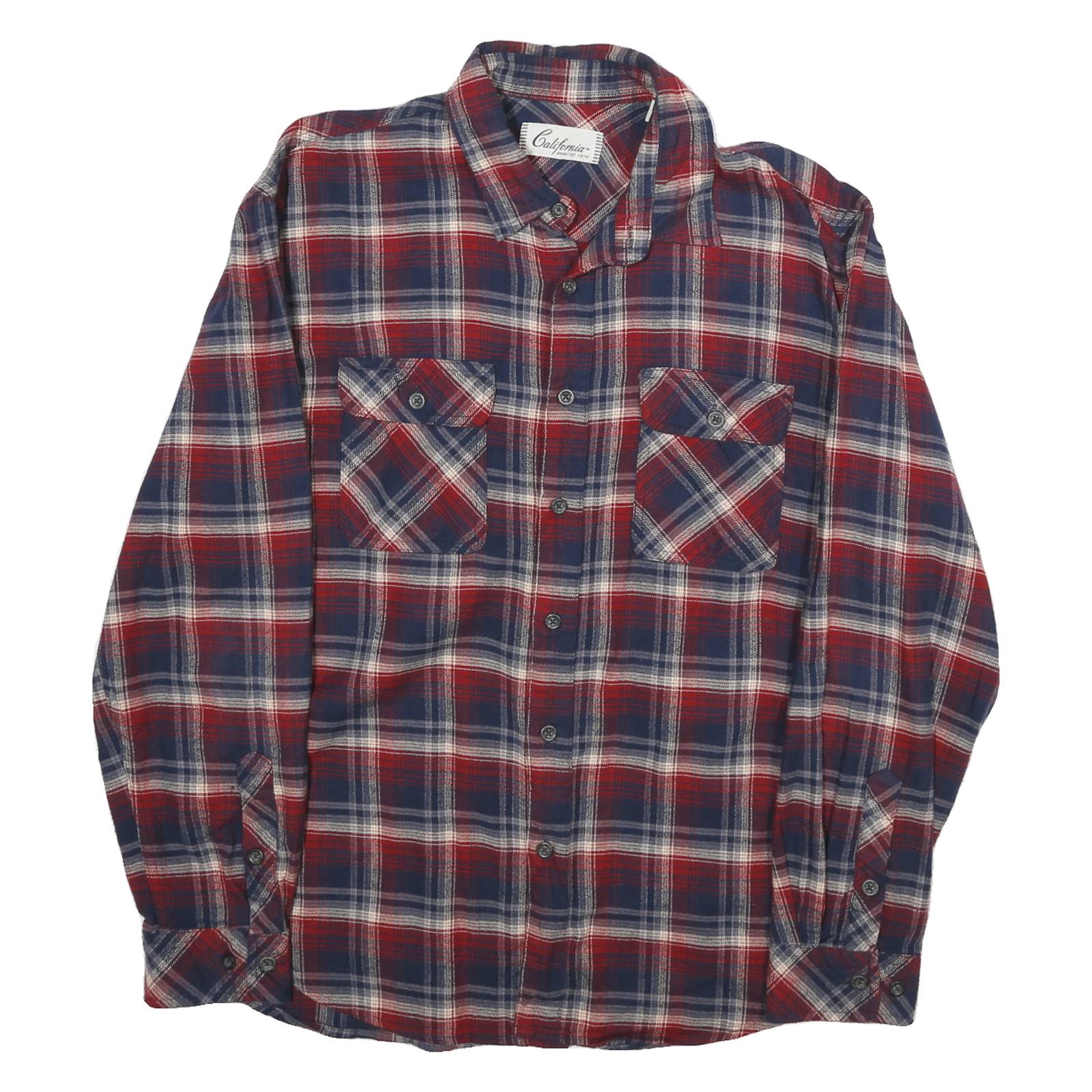 CALIFORNIA Mens Blue & Red Check Shirt L Cotton Casual Long Sleeve