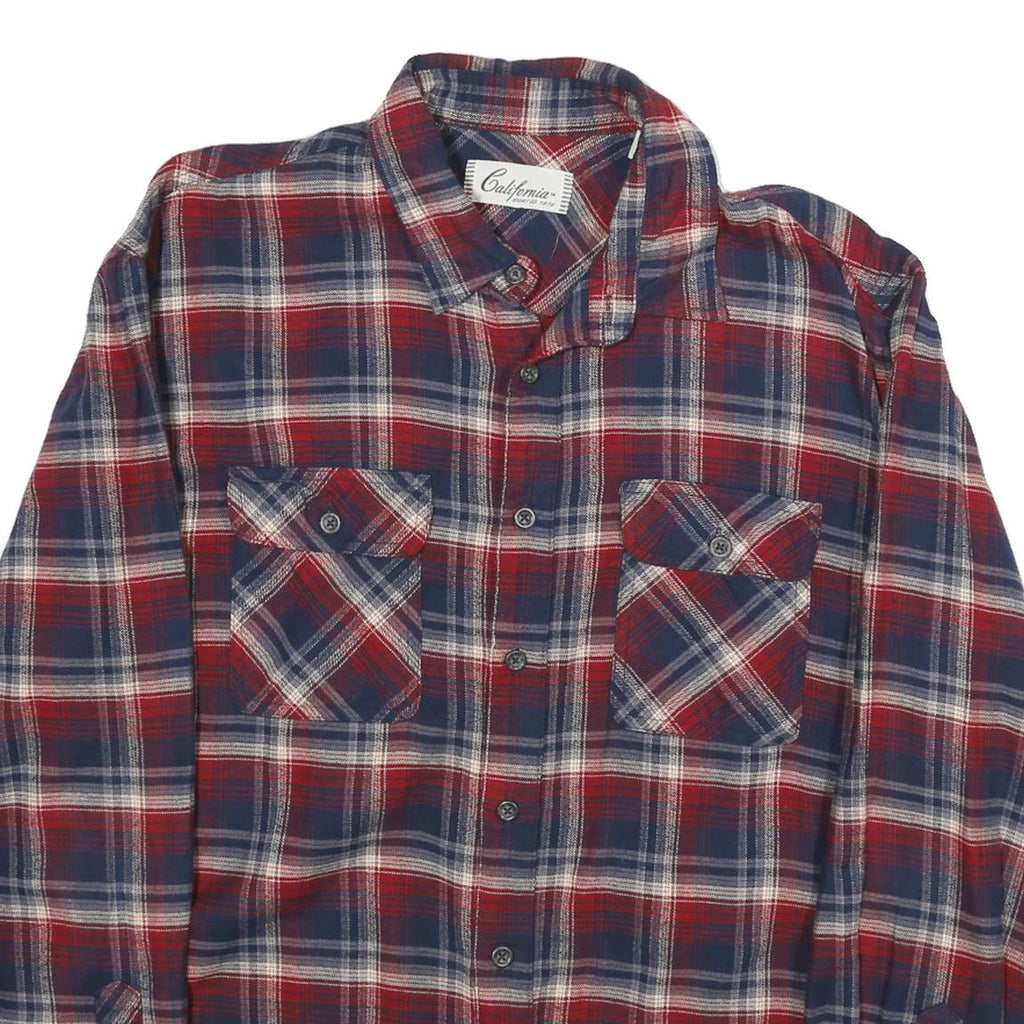 CALIFORNIA Mens Blue & Red Check Shirt L Cotton Casual Long Sleeve