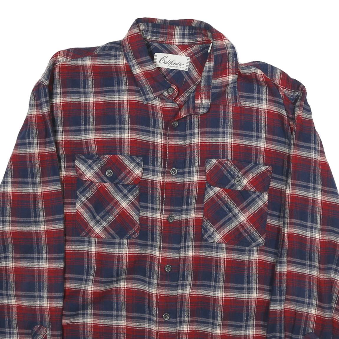 CALIFORNIA Mens Blue & Red Check Shirt L Cotton Casual Long Sleeve