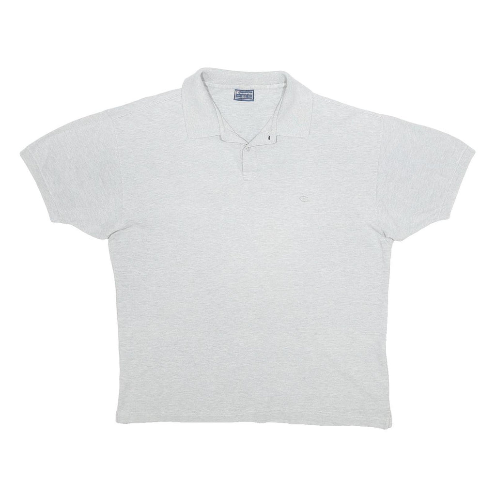 CHAMPION Mens Grey Polo Shirt Short Sleeve Embroidered Logo L Cotton Blend