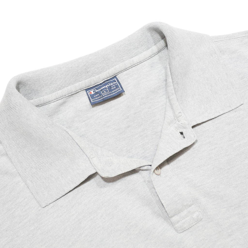 CHAMPION Mens Grey Polo Shirt Short Sleeve Embroidered Logo L Cotton Blend