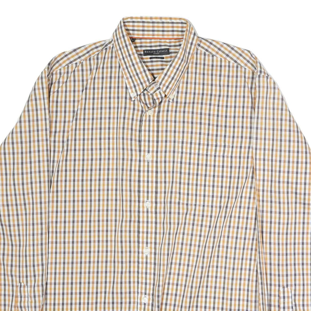 RENATO CAVALI Mens Beige Check Shirt XL Cotton Long Sleeve Button Collar