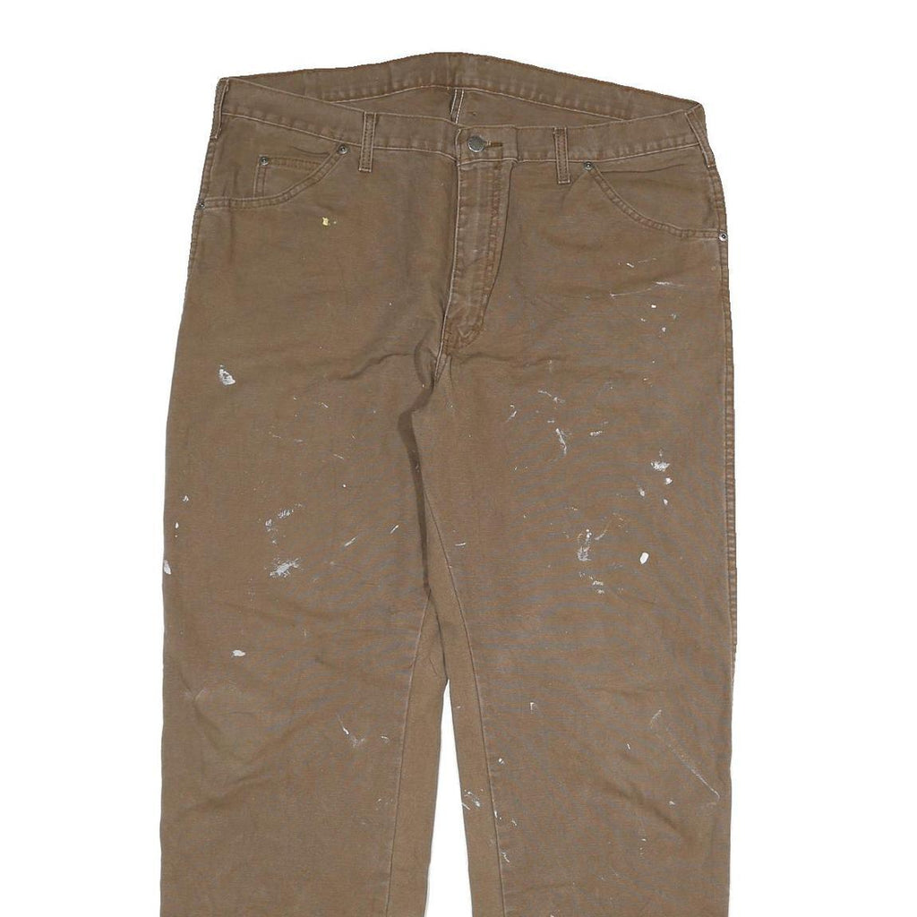 DICKIES Mens Cotton Blend Brown Regular Straight Trousers W38 L32 Workwear