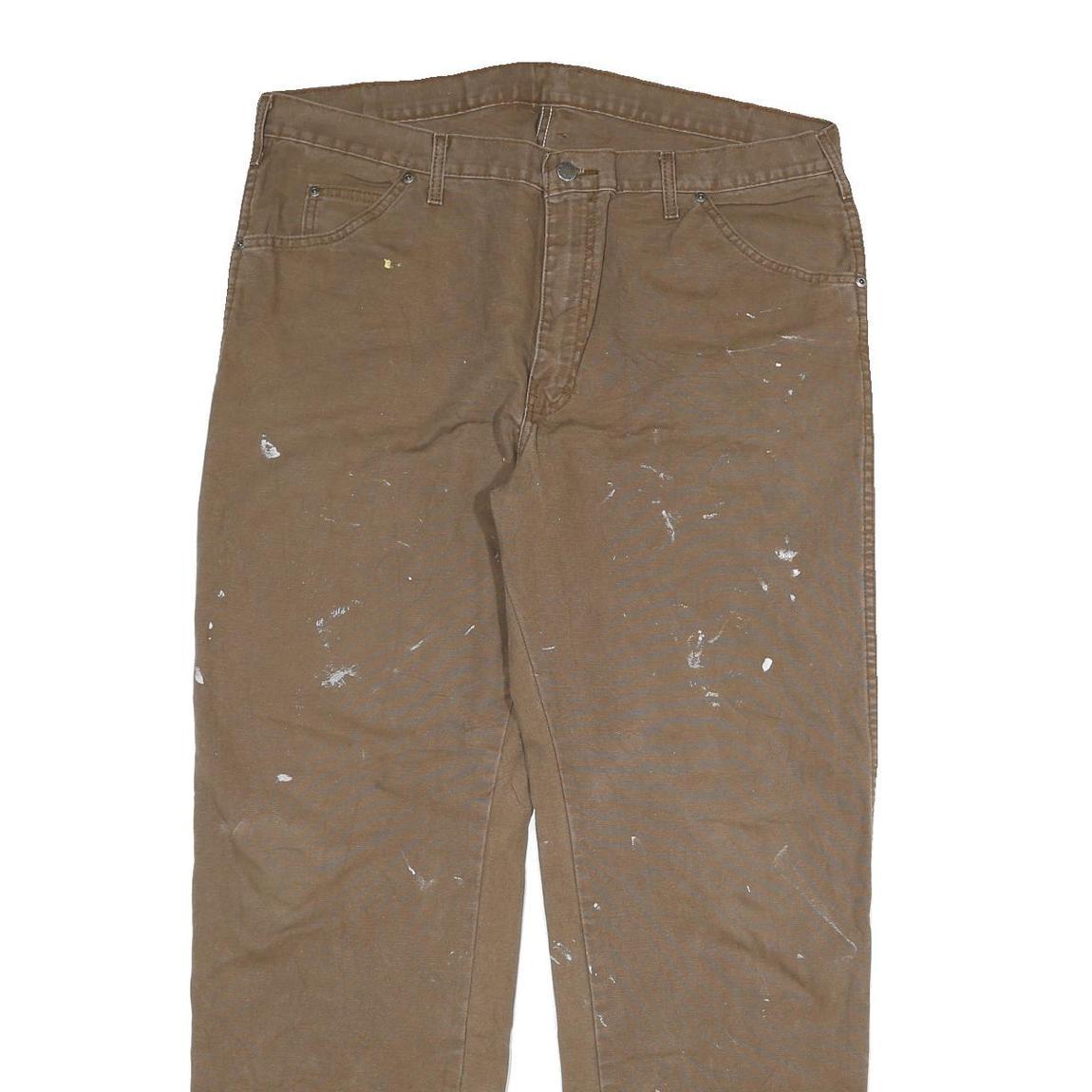 DICKIES Mens Cotton Blend Brown Regular Straight Trousers W38 L32 Workwear