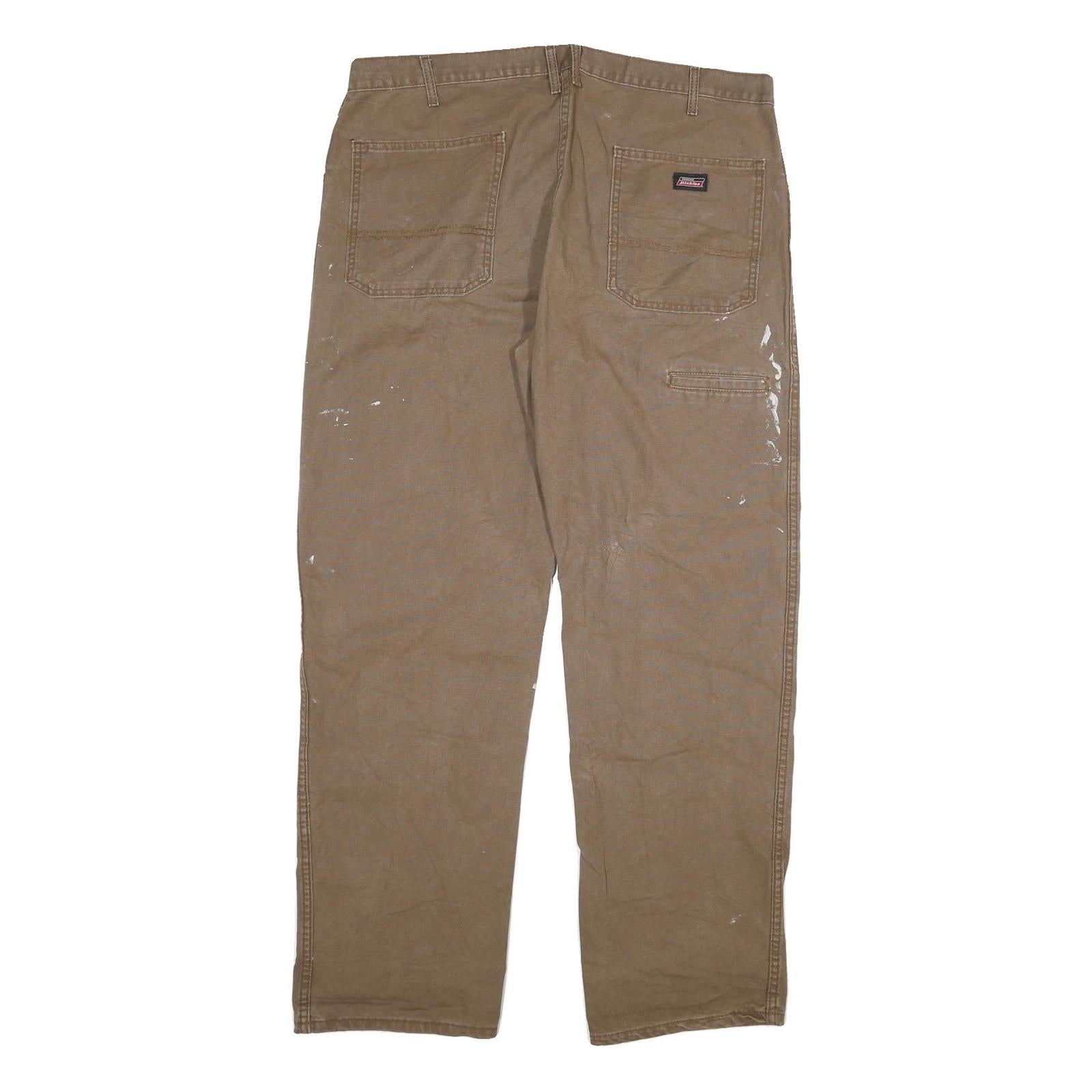 DICKIES Mens Cotton Blend Brown Regular Straight Trousers W38 L32 Workwear