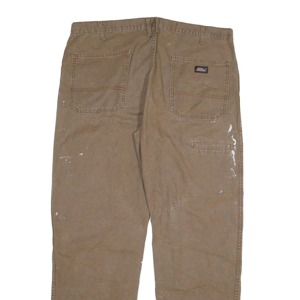 DICKIES Mens Cotton Blend Brown Regular Straight Trousers W38 L32 Workwear