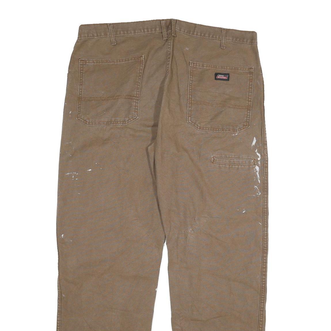 DICKIES Mens Cotton Blend Brown Regular Straight Trousers W38 L32 Workwear