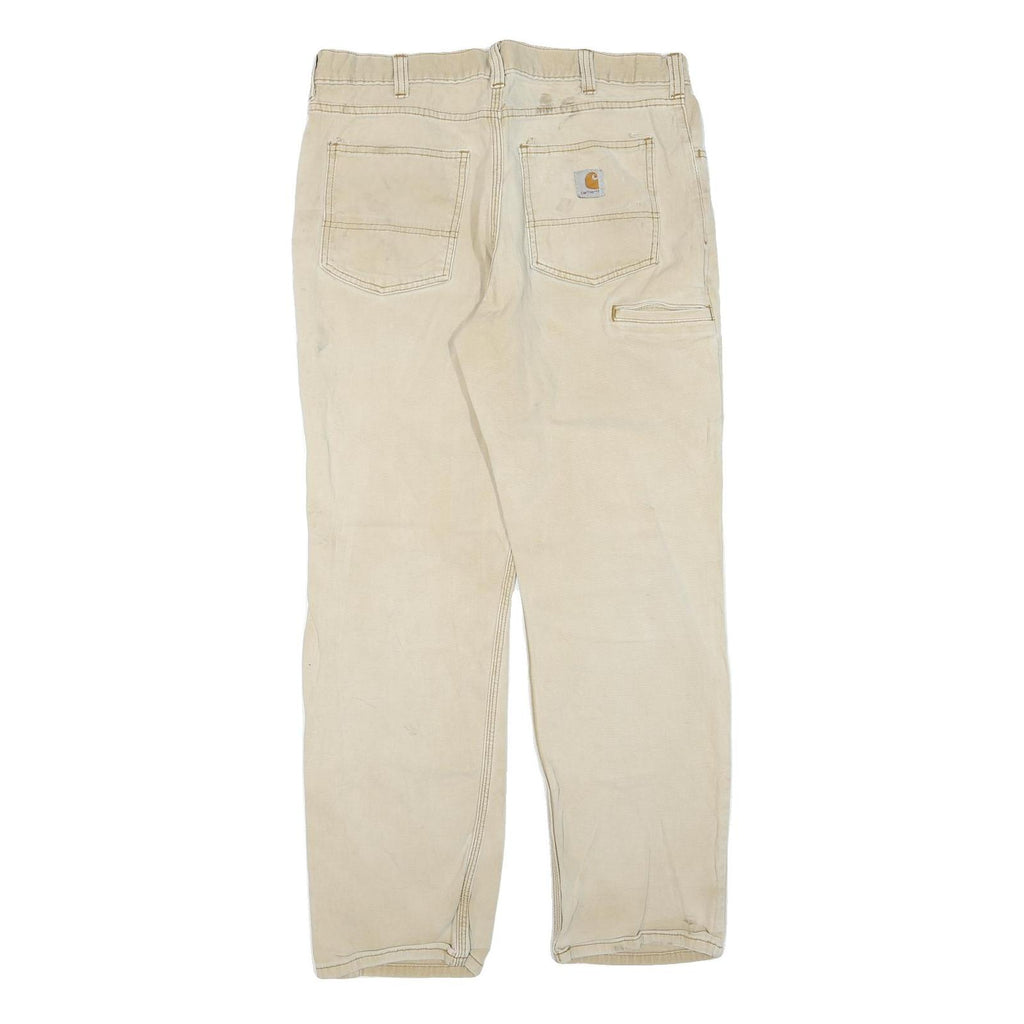 CARHARTT Mens Cotton Blend Beige Regular Fit Straight Leg Trousers W34 L32