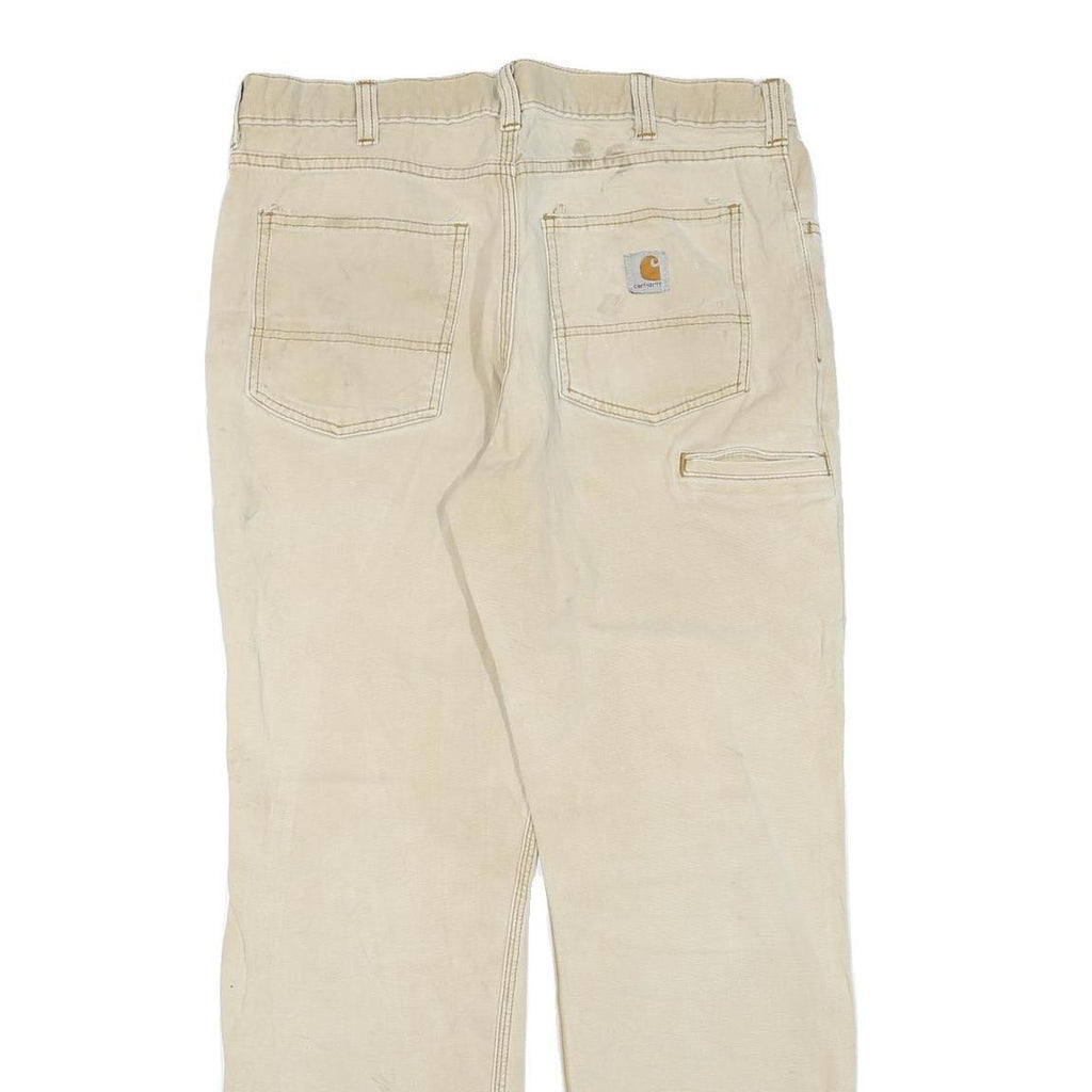 CARHARTT Mens Cotton Blend Beige Regular Fit Straight Leg Trousers W34 L32