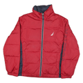 NAUTICA Mens Red & Navy Logo Zip Jacket M Polyester Blend Puffer Warm Casual