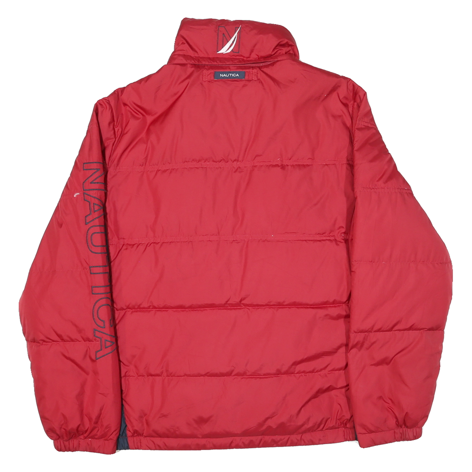 NAUTICA Mens Red & Navy Logo Zip Jacket M Polyester Blend Puffer Warm Casual