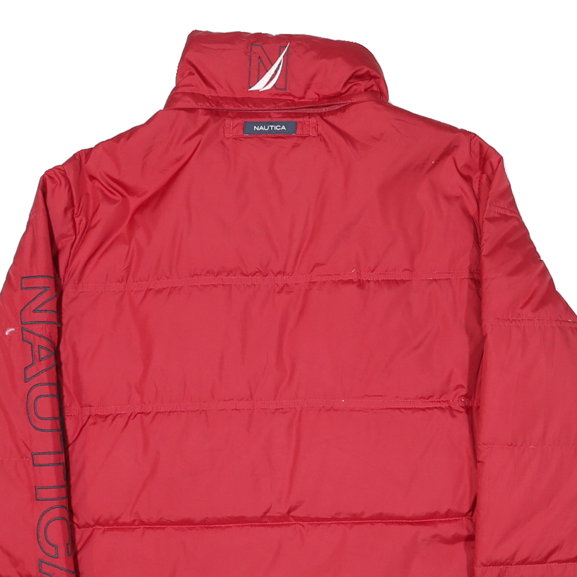 NAUTICA Mens Red & Navy Logo Zip Jacket M Polyester Blend Puffer Warm Casual