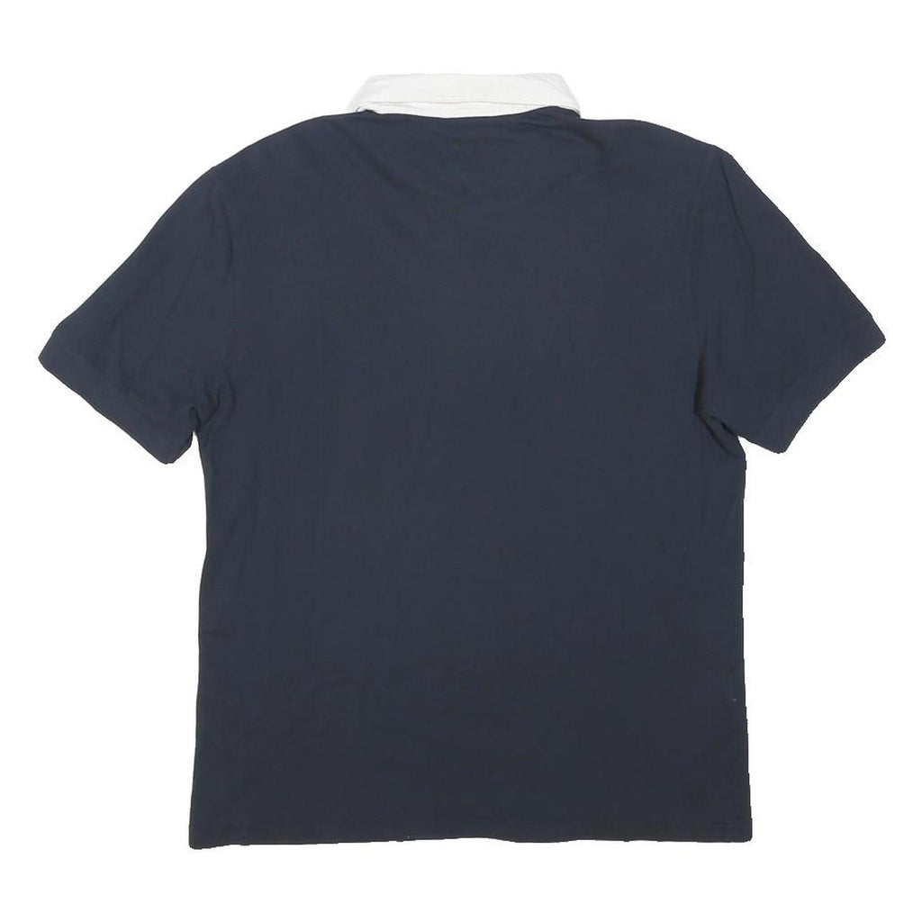 LACOSTE Mens Navy Blue White Collar Short Sleeve Plain M Cotton Polo Shirt