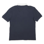 LACOSTE Mens Navy Blue White Collar Short Sleeve Plain M Cotton Polo Shirt