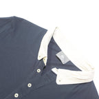 LACOSTE Mens Navy Blue White Collar Short Sleeve Plain M Cotton Polo Shirt