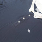 LACOSTE Mens Navy Blue White Collar Short Sleeve Plain M Cotton Polo Shirt