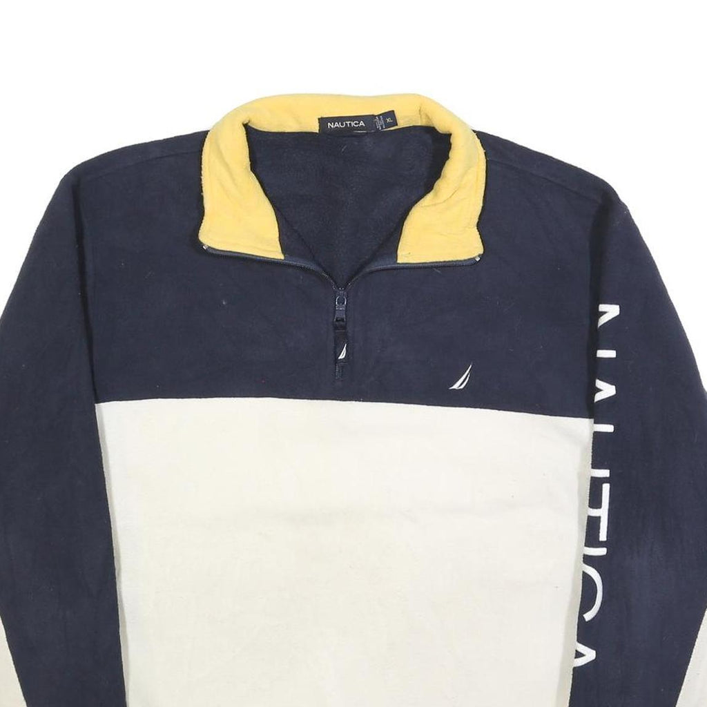 NAUTICA Mens Navy & Cream Colourblock Pullover Jumper XL Polyester Half Zip