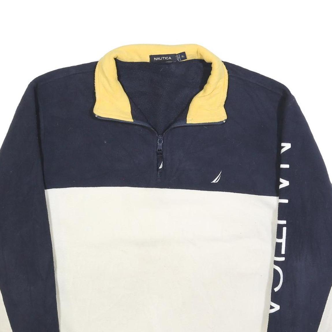 NAUTICA Mens Navy & Cream Colourblock Pullover Jumper XL Polyester Half Zip