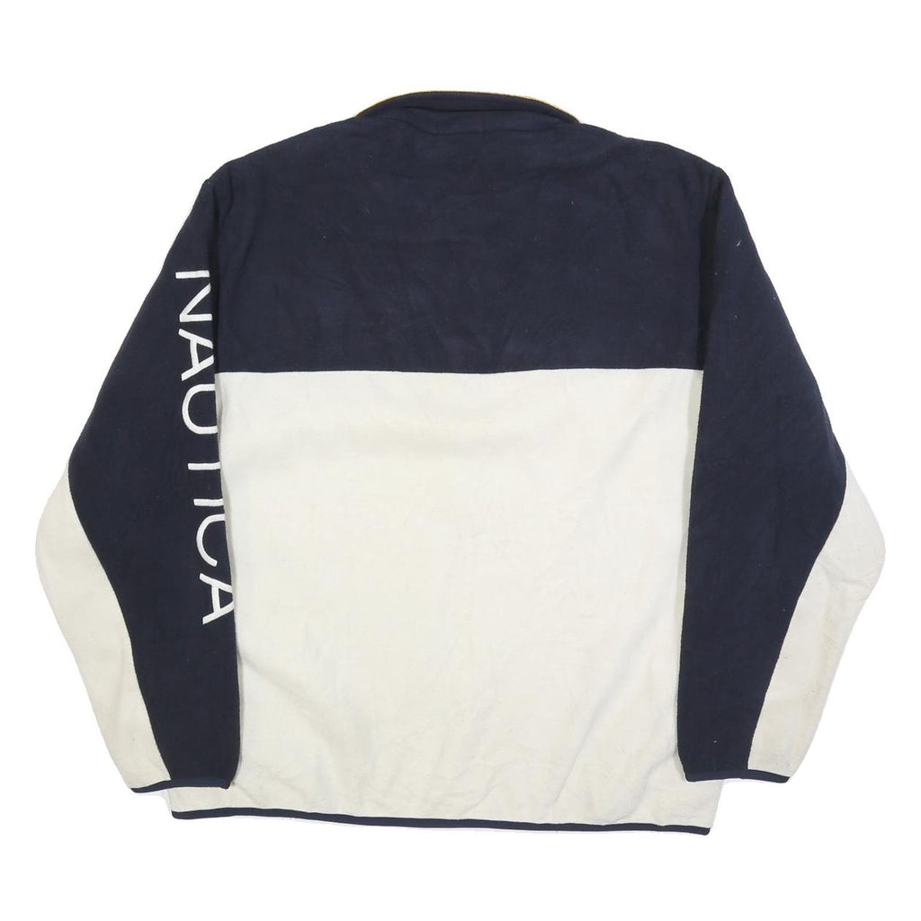NAUTICA Mens Navy & Cream Colourblock Pullover Jumper XL Polyester Half Zip