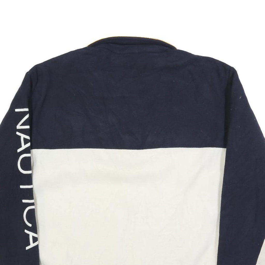 NAUTICA Mens Navy & Cream Colourblock Pullover Jumper XL Polyester Half Zip