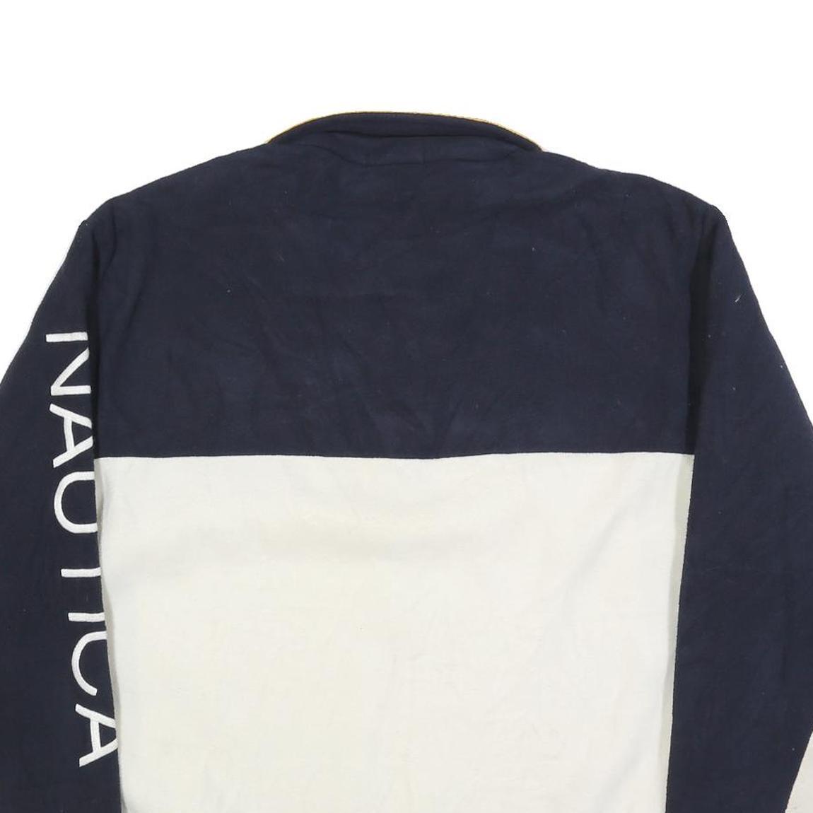NAUTICA Mens Navy & Cream Colourblock Pullover Jumper XL Polyester Half Zip