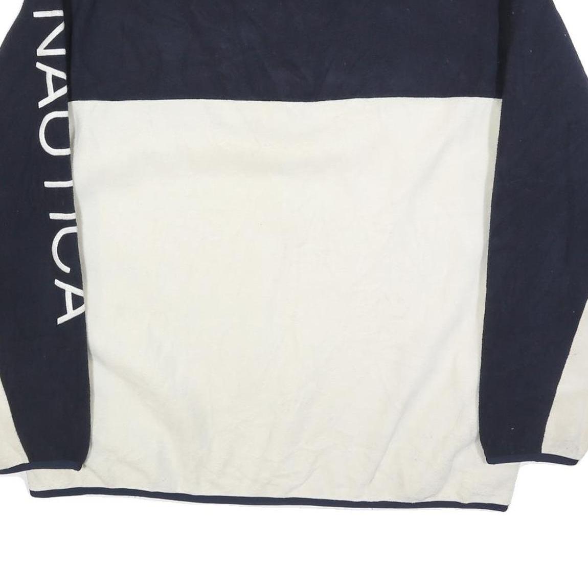NAUTICA Mens Navy & Cream Colourblock Pullover Jumper XL Polyester Half Zip