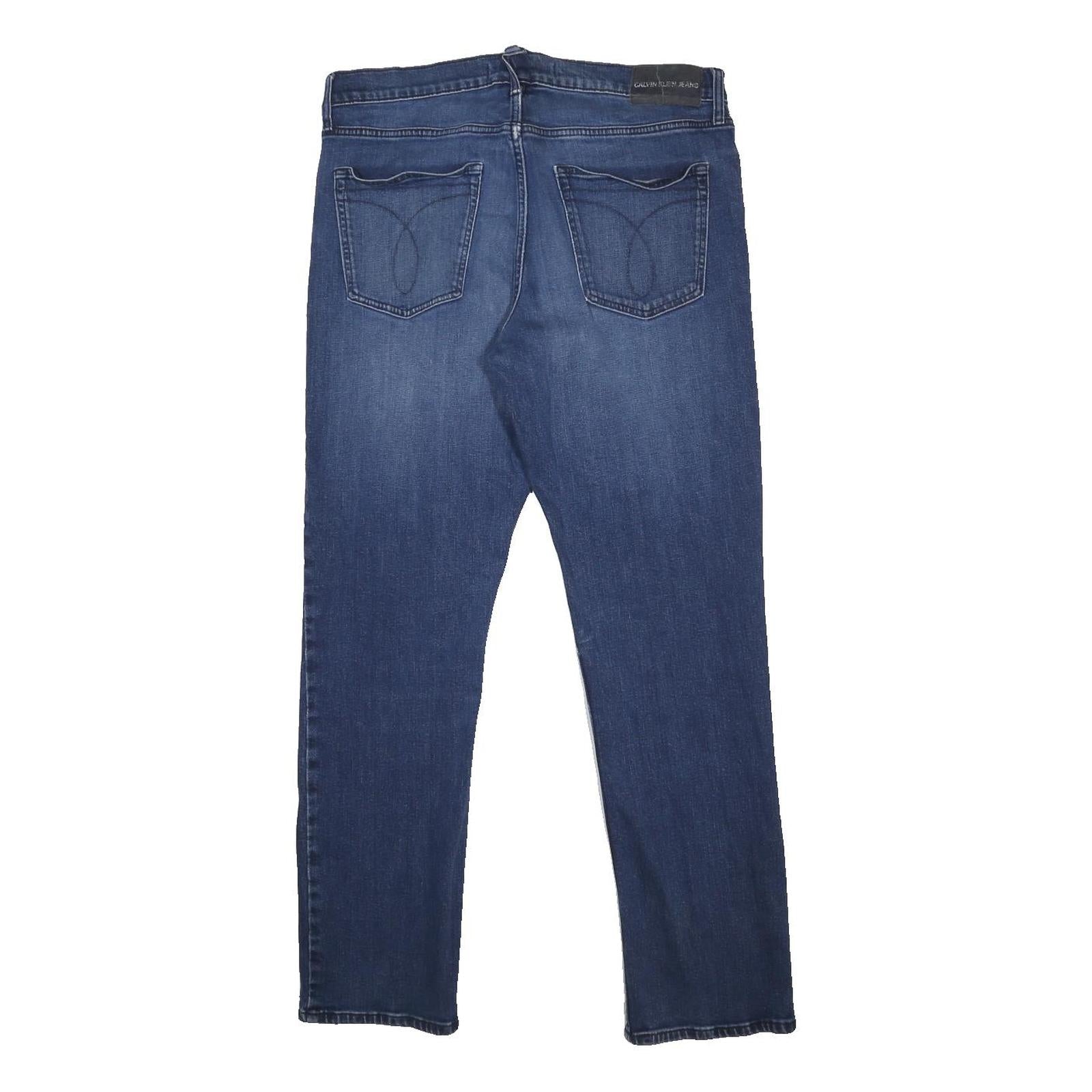 CALVIN KLEIN JEANS Mens Regular Fit Blue Denim Jeans W34 L31 Button Closure