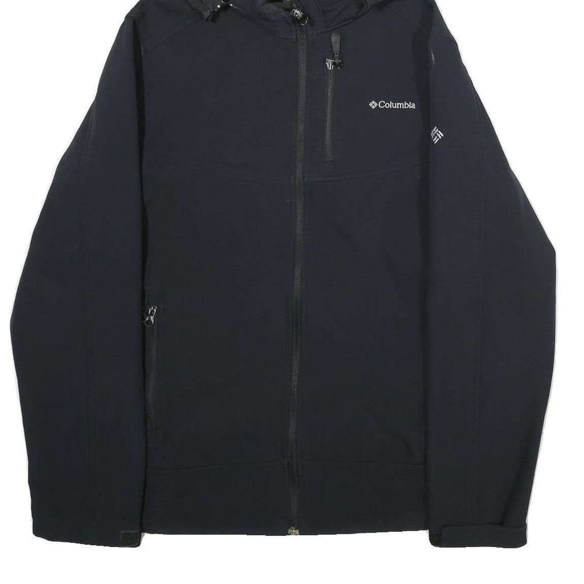 COLUMBIA Mens Black Jacket M Polyester Zip Hooded Softshell Outdoor