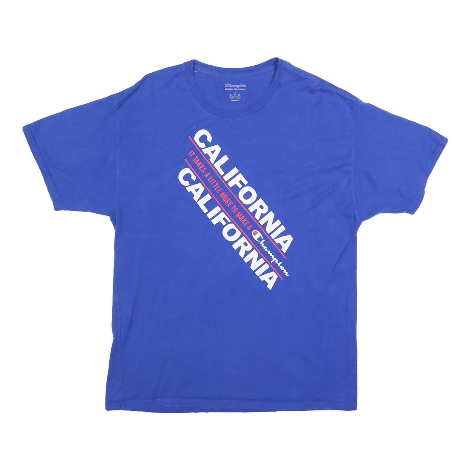 CHAMPION Mens Blue California Graphic T-Shirt L Short Sleeve Crew Neck Cotton