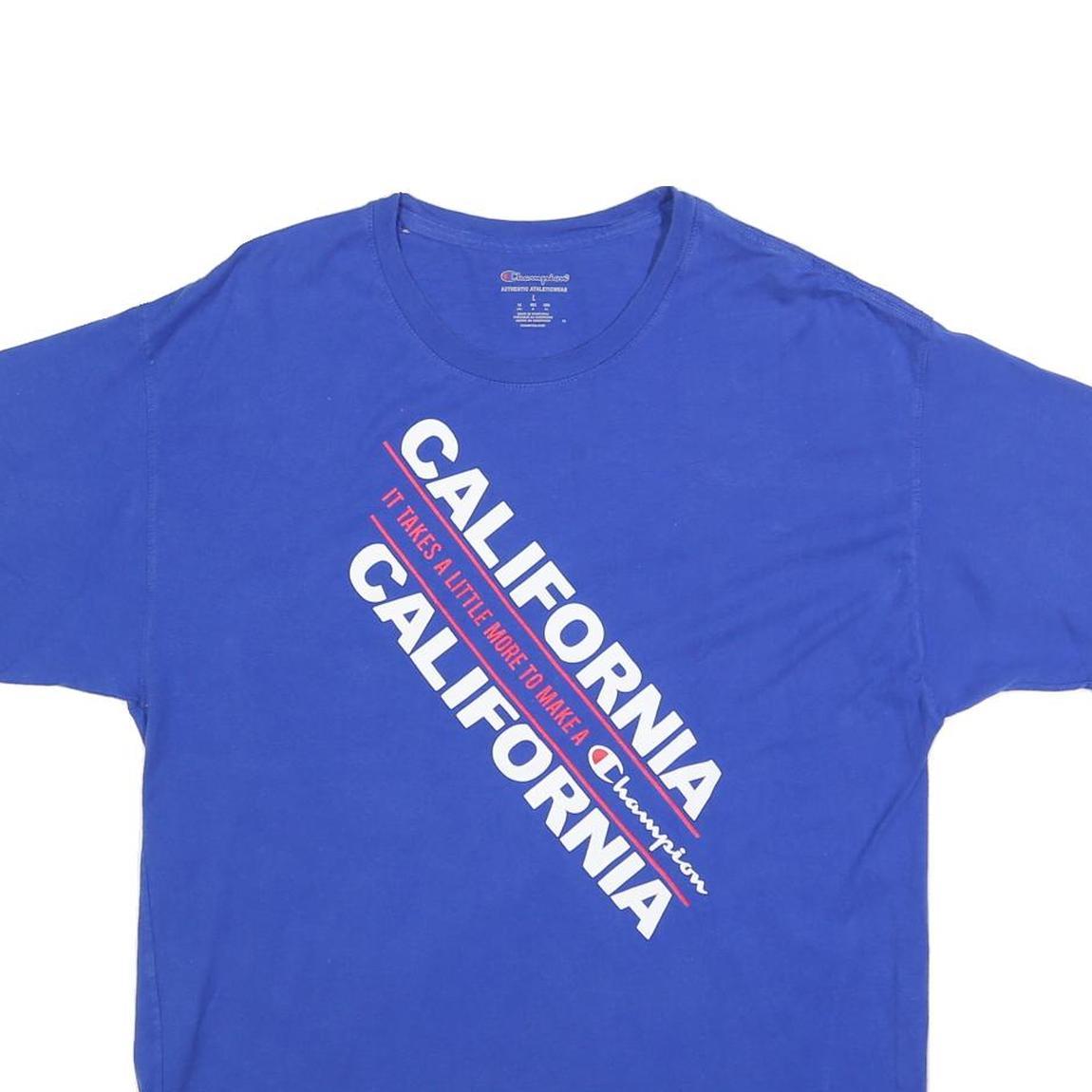 CHAMPION Mens Blue California Graphic T-Shirt L Short Sleeve Crew Neck Cotton