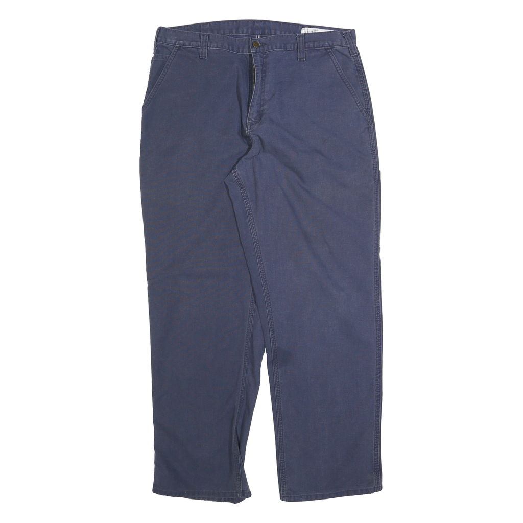 CARHARTT Mens Cotton Blend Navy Blue Regular Straight Trousers W36 L32 Workwear