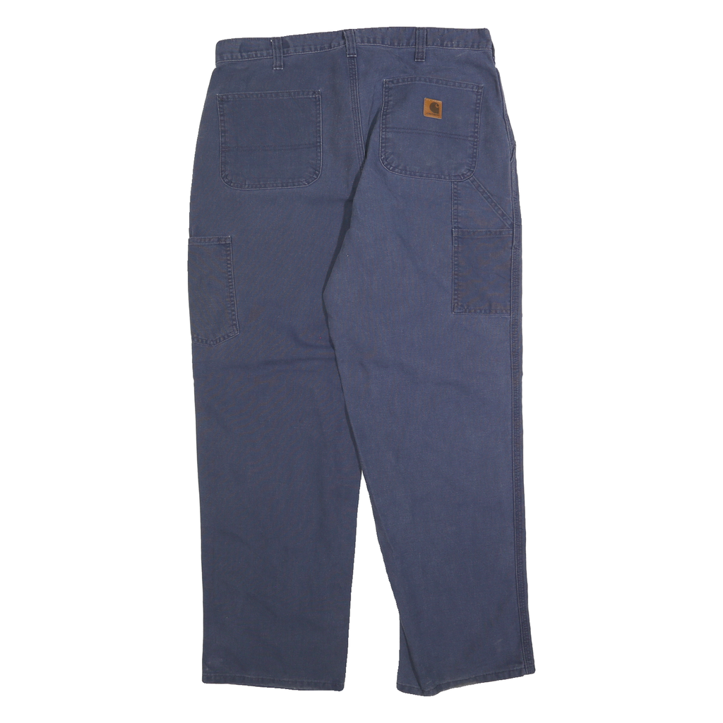CARHARTT Mens Cotton Blend Navy Blue Regular Straight Trousers W36 L32 Workwear