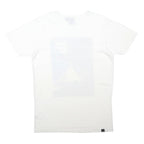 BENCH Womens White & Blue Graphic Print T-Shirt S Short Sleeve Crew Neck Cotton