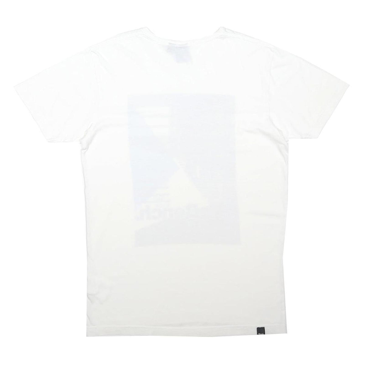 BENCH Womens White & Blue Graphic Print T-Shirt S Short Sleeve Crew Neck Cotton