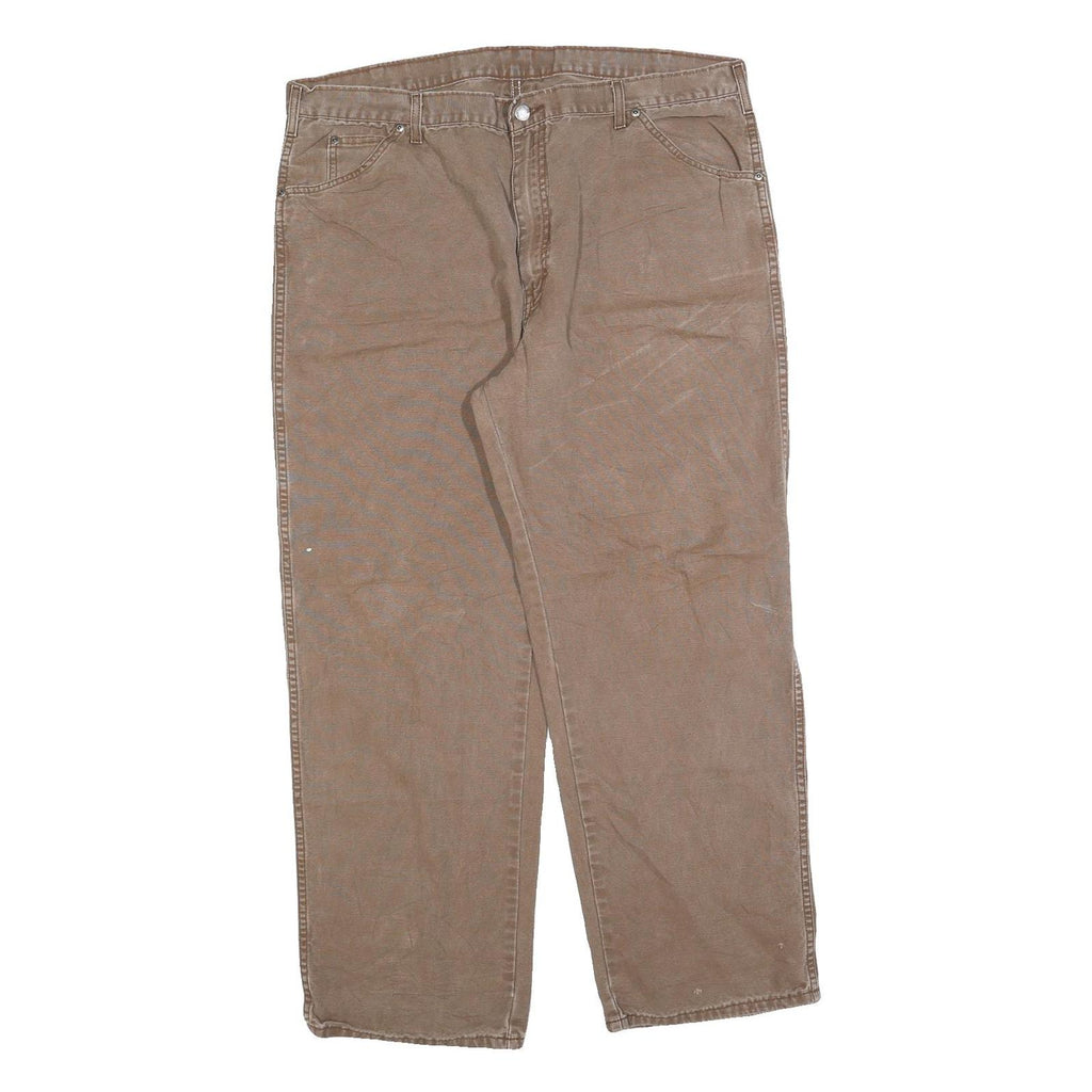 DICKIES Mens Cotton Blend Brown Regular Fit Straight Leg Trousers W40 L30