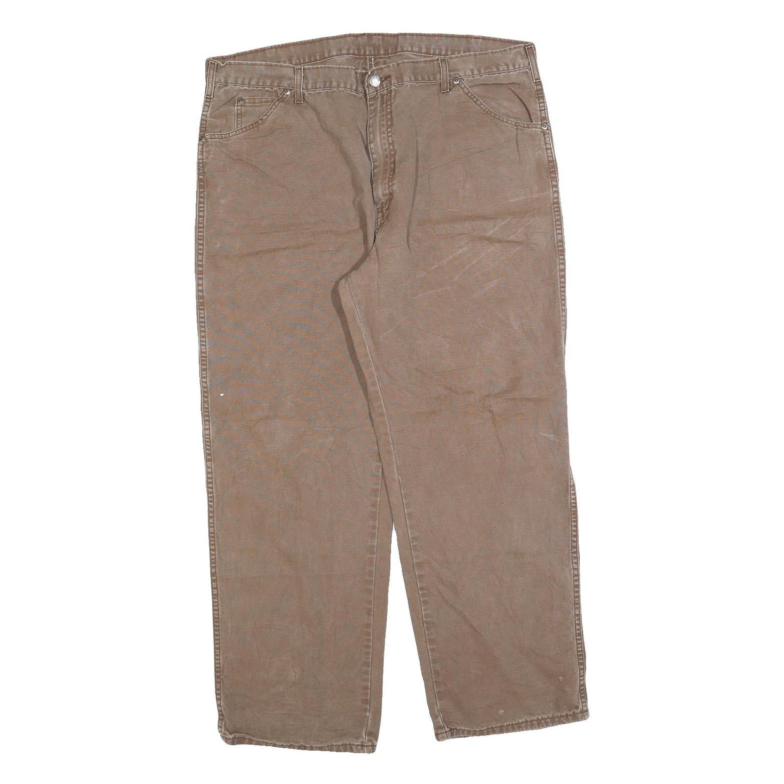 DICKIES Mens Cotton Blend Brown Regular Fit Straight Leg Trousers W40 L30