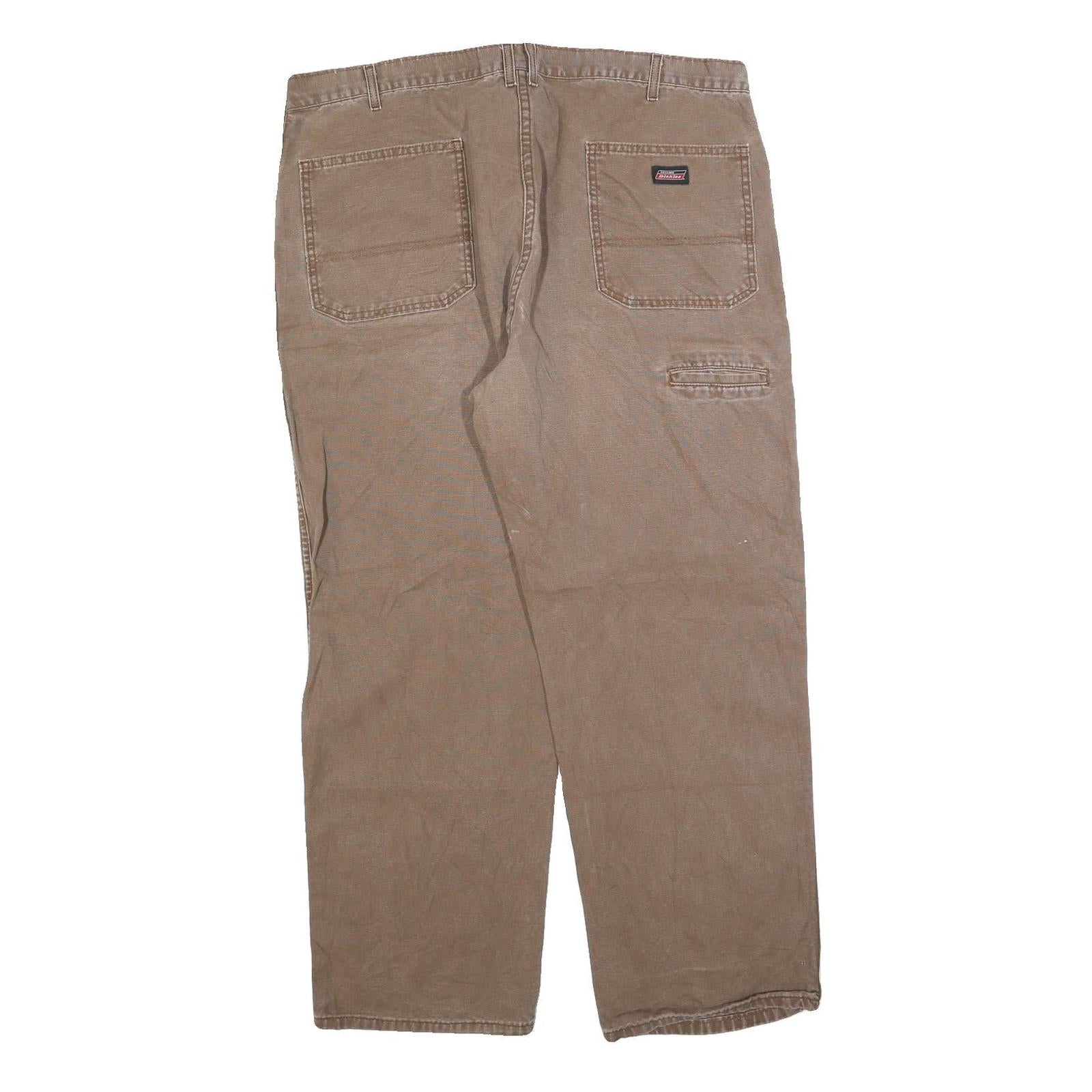 DICKIES Mens Cotton Blend Brown Regular Fit Straight Leg Trousers W40 L30