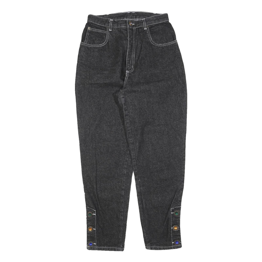 IN FASHION Womens Jeans Black Regular Tapered Denim Medium W26 L28 Button Detail