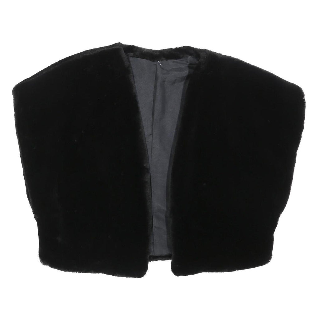 Womens Black Faux Fur Cropped Jacket L Polyester Blend Plush Soft Outerwear