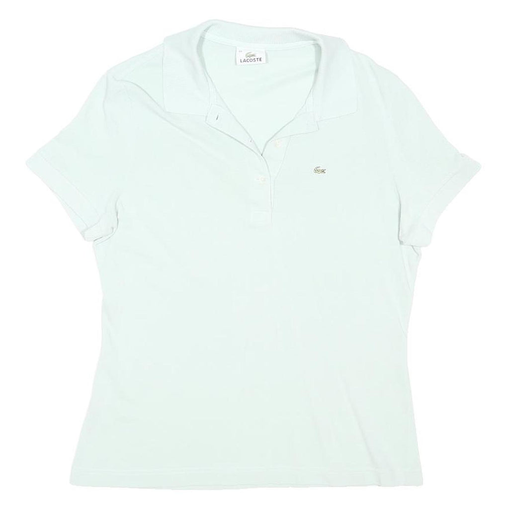 LACOSTE Womens White Short Sleeve Plain Polo Shirt L Cotton Blend Classic