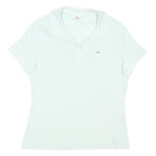 LACOSTE Womens White Short Sleeve Plain Polo Shirt L Cotton Blend Classic