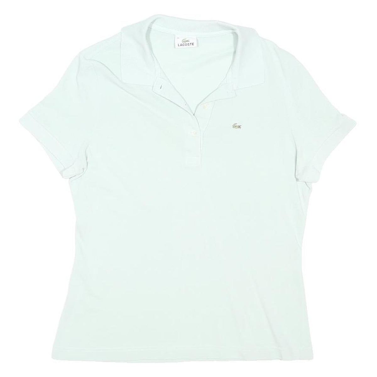 LACOSTE Womens White Short Sleeve Plain Polo Shirt L Cotton Blend Classic