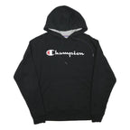 CHAMPION Mens Black Hoodie M Cotton Blend Pullover Logo Print Casual Wear