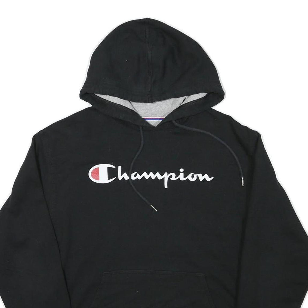 CHAMPION Mens Black Hoodie M Cotton Blend Pullover Logo Print Casual Wear