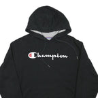 CHAMPION Mens Black Hoodie M Cotton Blend Pullover Logo Print Casual Wear